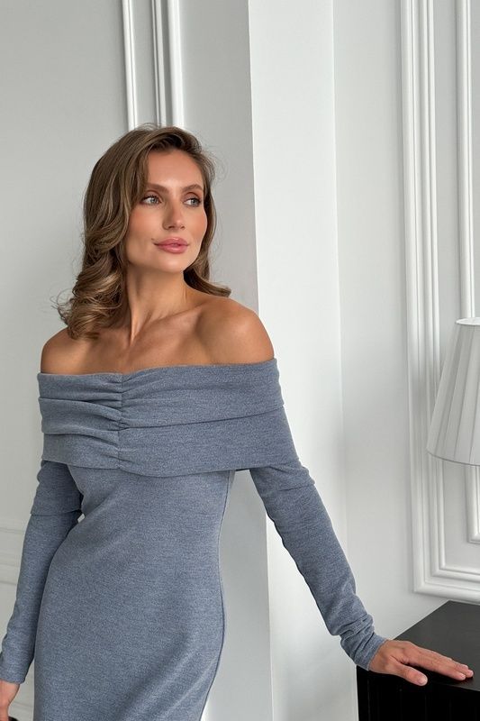 Сукня міді зі спущеними плечима в кольорі &laquo;Джинс&raquo;, XS