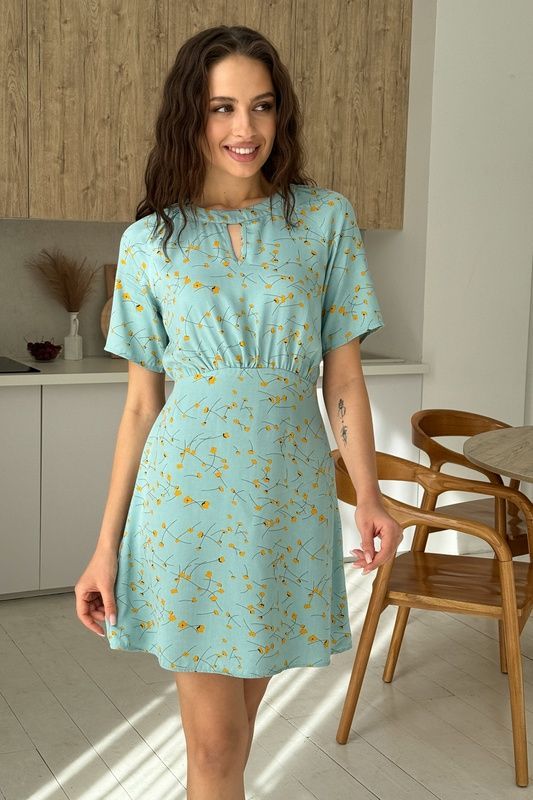 Сукня міні, з крапелькою бірюзова, XL